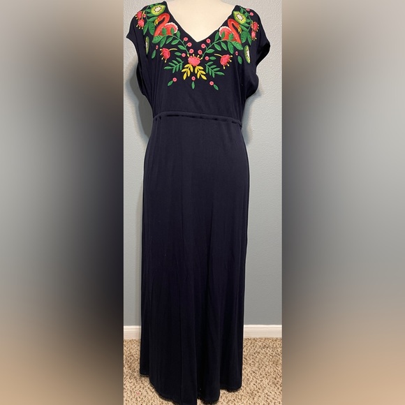 Boden Dresses & Skirts - Boden Marcia Blue Embroidered Floral Maxi Dress Flamingo Boho Tropical Size 12